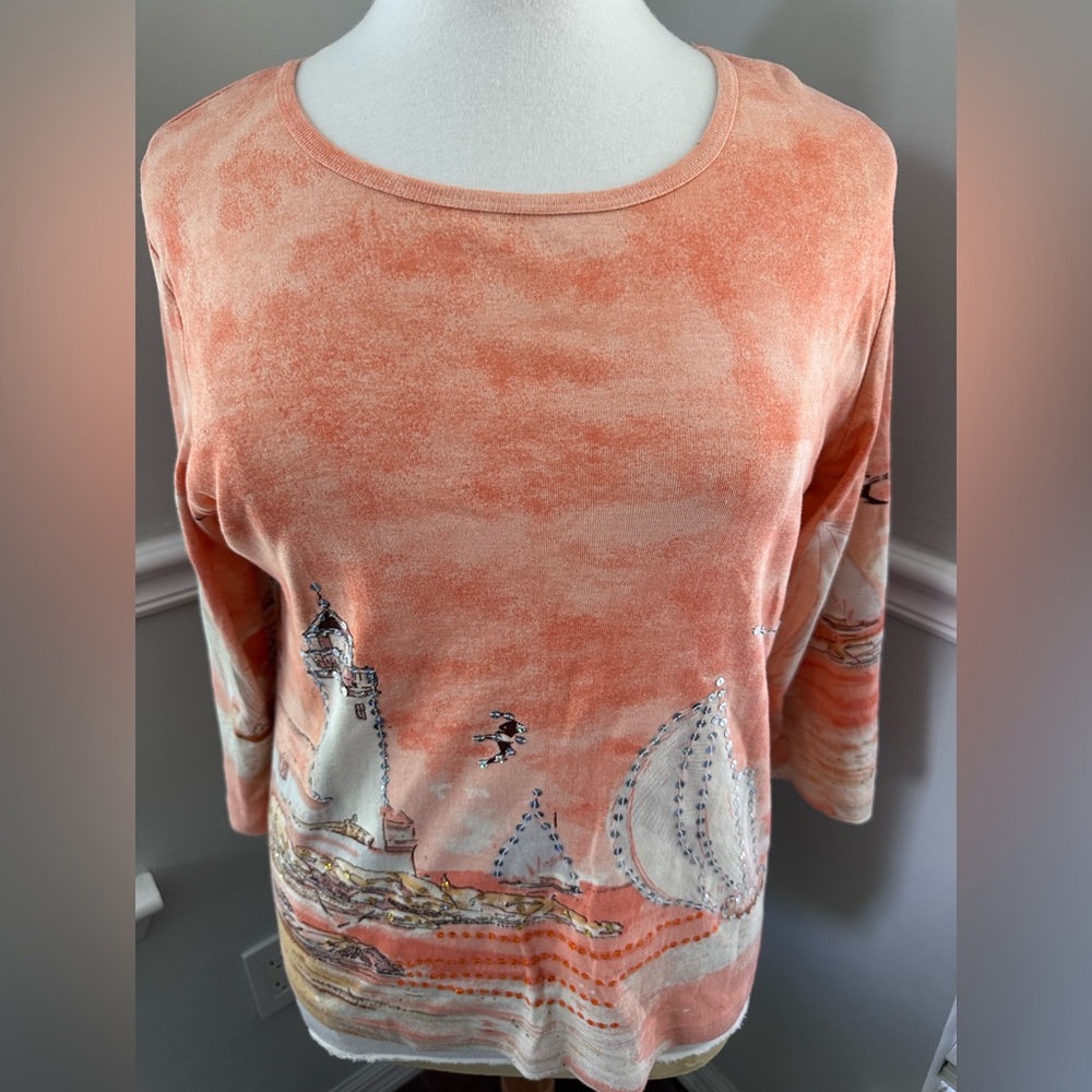 Women's Orange Graphic Top 3/4 sleeves